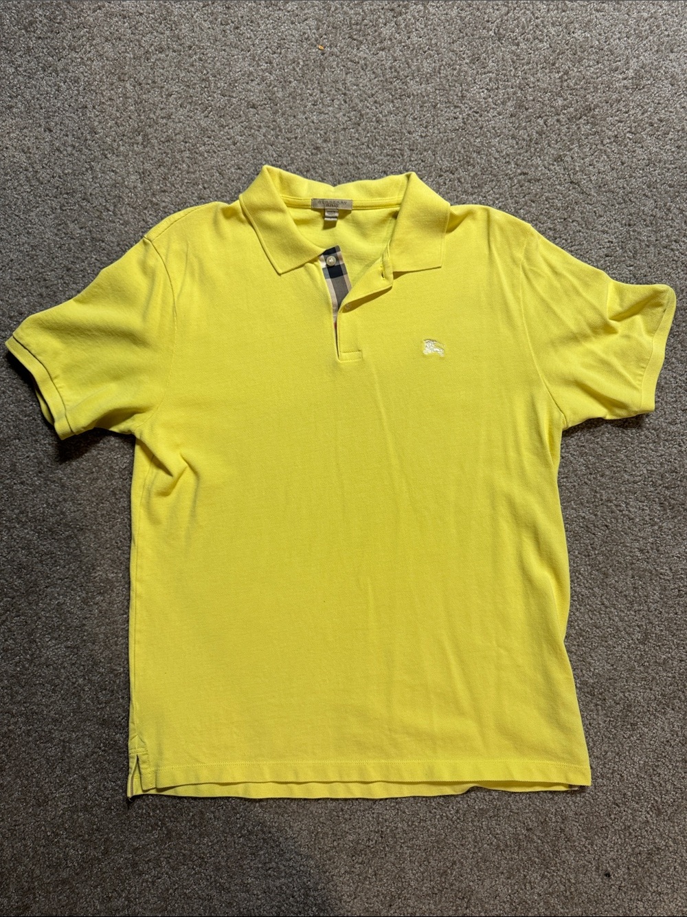 100% authentic men's Burberry Bright Yellow Short-Sleeve Polo with Check Placket
